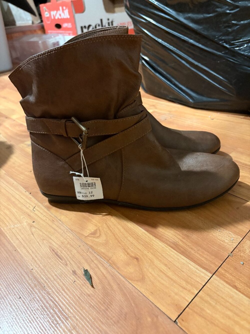 NWT - Brown Ankle Booties (Faux Leather), Size 12